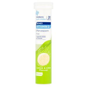 Sainsbury's Bones Vitamin D 25µg Effervescent Lemon & Lime Flavour 20 One a Day