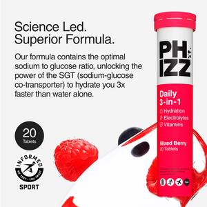 Phizz Daily 3-in-1 Hydration, Electrolytes & Vitamins Effervescent Tablets Mixed Berry x20 Tablets - Image 2