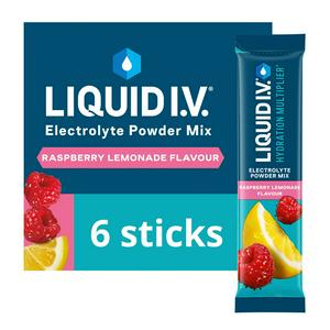 Liquid IV Hydration Multiplier Electrolyte Powder Mix Food Supplement Raspberry Lemonade Sachets x6