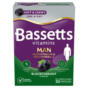 Bassetts Vitamins Man Multivitamins & Multiminerals Blackcurrant Flavour Pastilles x30