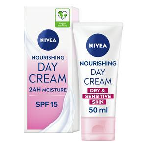 Nivea Nourishing Day Cream Moisturiser for Dry & Sensitive Skin SPF15 50ml