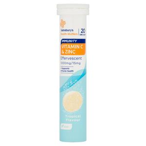 Sainsbury's Immunity Vitamin C & Zinc Effervescent Tropical Flavour One a Day 1000mg/15mg x20