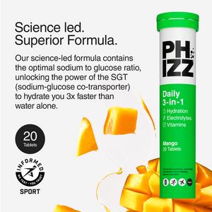 Phizz Daily 3-in-1 Hydration, Electrolytes & Vitamins Effervescent Tablets Mango x20 Tablets - Image 2
