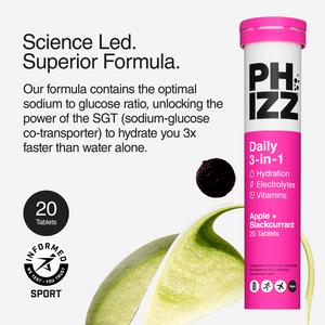 Phizz Daily 3-in-1 Hydration, Electrolytes & Vitamins Effervescent Tablets Apple + Blackcurrant x20 Tablets - Image 3