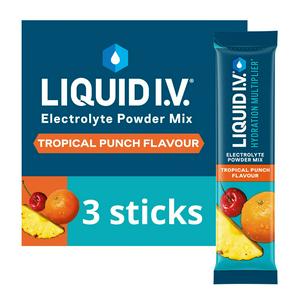 Liquid IV Hydration Multiplier Electrolyte Powder Mix Food Supplement Tropical Punch Sachets x3