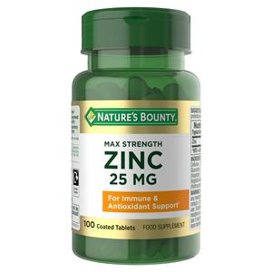 Nature's Bounty Maximum Strength Zinc Coated Tablets, 25mg x100