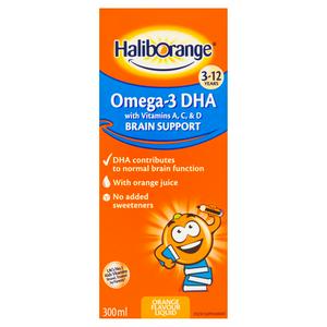 Haliborange Omega-3 DHA Brain Support Orange Flavoured Syrup, 3-12 Years 300ml