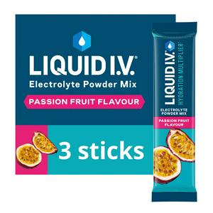 Liquid IV Hydration Multiplier Electrolyte Powder Mix Food Supplement Passion Fruit Sachets x3