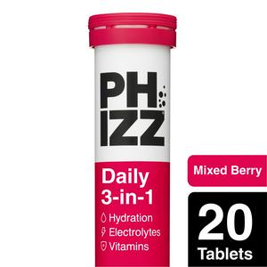 Phizz Daily 3-in-1 Hydration, Electrolytes & Vitamins Effervescent Tablets Mixed Berry x20 Tablets