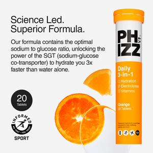 Phizz Daily 3-in-1 Hydration, Electrolytes & Vitamins Effervescent Tablets Orange x20 Tablets - Image 2