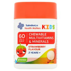 Sainsbury's 60 Health Matters Kids Strawberry Flavour 3 Years+ One A Day Tablet