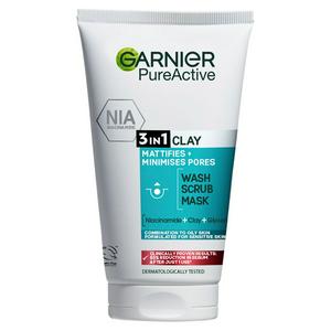 Garnier Pure Active 3in1 Clay Mask Wash Scrub for Oily Skin 150ml