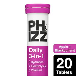 Phizz Daily 3-in-1 Hydration, Electrolytes & Vitamins Effervescent Tablets Apple + Blackcurrant x20 Tablets